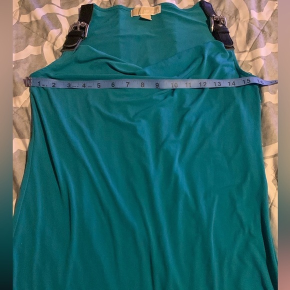 Michael Kors Small Y2K 2000 Turquoise Dress w/ drape neck and belt buckle straps - Picture 6 of 8